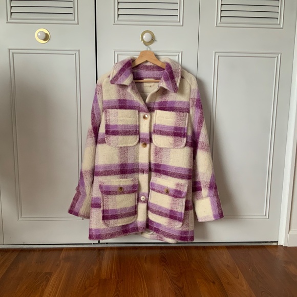 Sezane Paulo Coat in Purple Check Print, Size EU34/US2 - Picture 2 of 4